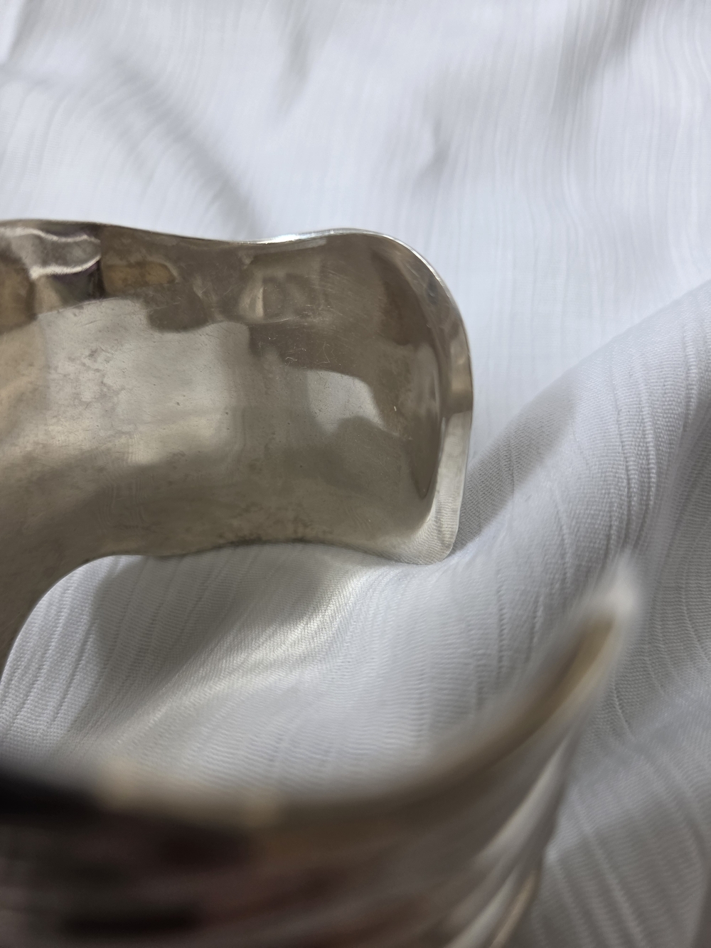 Vintage Sterling Silver Ribbed Beveled Wavy 4cm Wide Cuff Statement Bracelet 64g - Picture 12 of 17